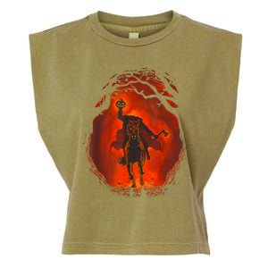 Halloween Headless Horseman Folklore Pumpkin JackOLantern Garment-Dyed Women's Muscle Tee