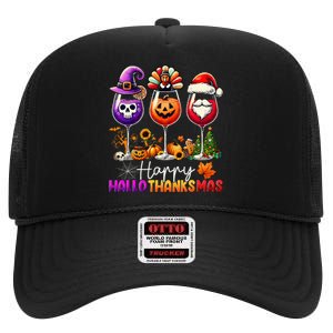 Happy Hallothanksmas Halloween Thanksgiving Christmas High Crown Mesh Back Trucker Hat