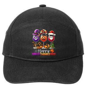 Happy Hallothanksmas Halloween Thanksgiving Christmas 7-Panel Snapback Hat