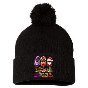 Happy Hallothanksmas Halloween Thanksgiving Christmas Pom Pom 12in Knit Beanie