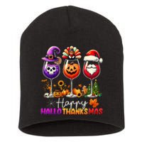 Happy Hallothanksmas Halloween Thanksgiving Christmas Short Acrylic Beanie