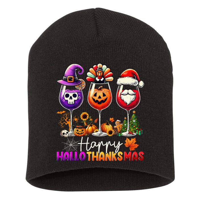 Happy Hallothanksmas Halloween Thanksgiving Christmas Short Acrylic Beanie