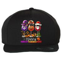 Happy Hallothanksmas Halloween Thanksgiving Christmas Wool Snapback Cap