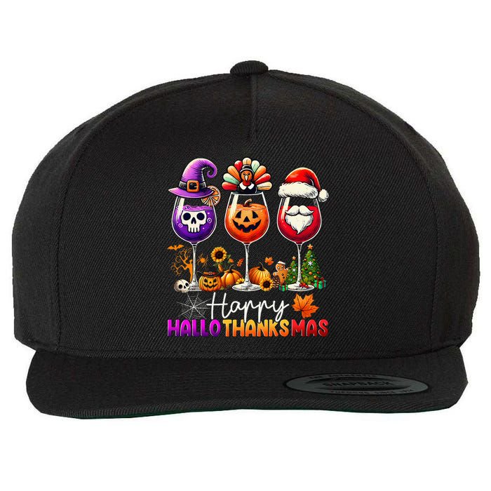 Happy Hallothanksmas Halloween Thanksgiving Christmas Wool Snapback Cap