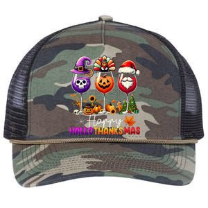 Happy Hallothanksmas Halloween Thanksgiving Christmas Retro Rope Trucker Hat Cap