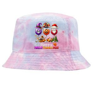 Happy Hallothanksmas Halloween Thanksgiving Christmas Tie-Dyed Bucket Hat