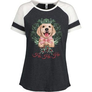 Ho Ho Ho Yellow Labrador Christmas Gift Enza Ladies Jersey Colorblock Tee