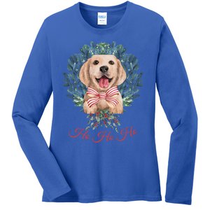 Ho Ho Ho Yellow Labrador Christmas Gift Ladies Long Sleeve Shirt