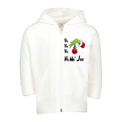 Ho Ho Ho No More Joe Trump 2024 Funny Christmas Toddler Zip Fleece Hoodie