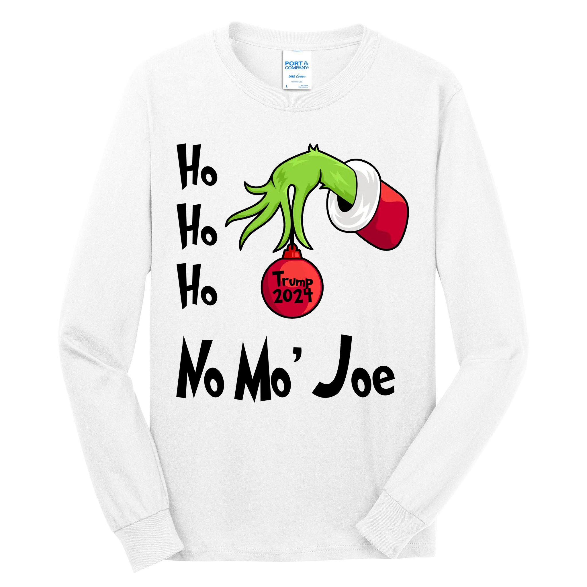 Ho Ho Ho No More Joe Trump 2024 Funny Christmas Tall Long Sleeve T-Shirt