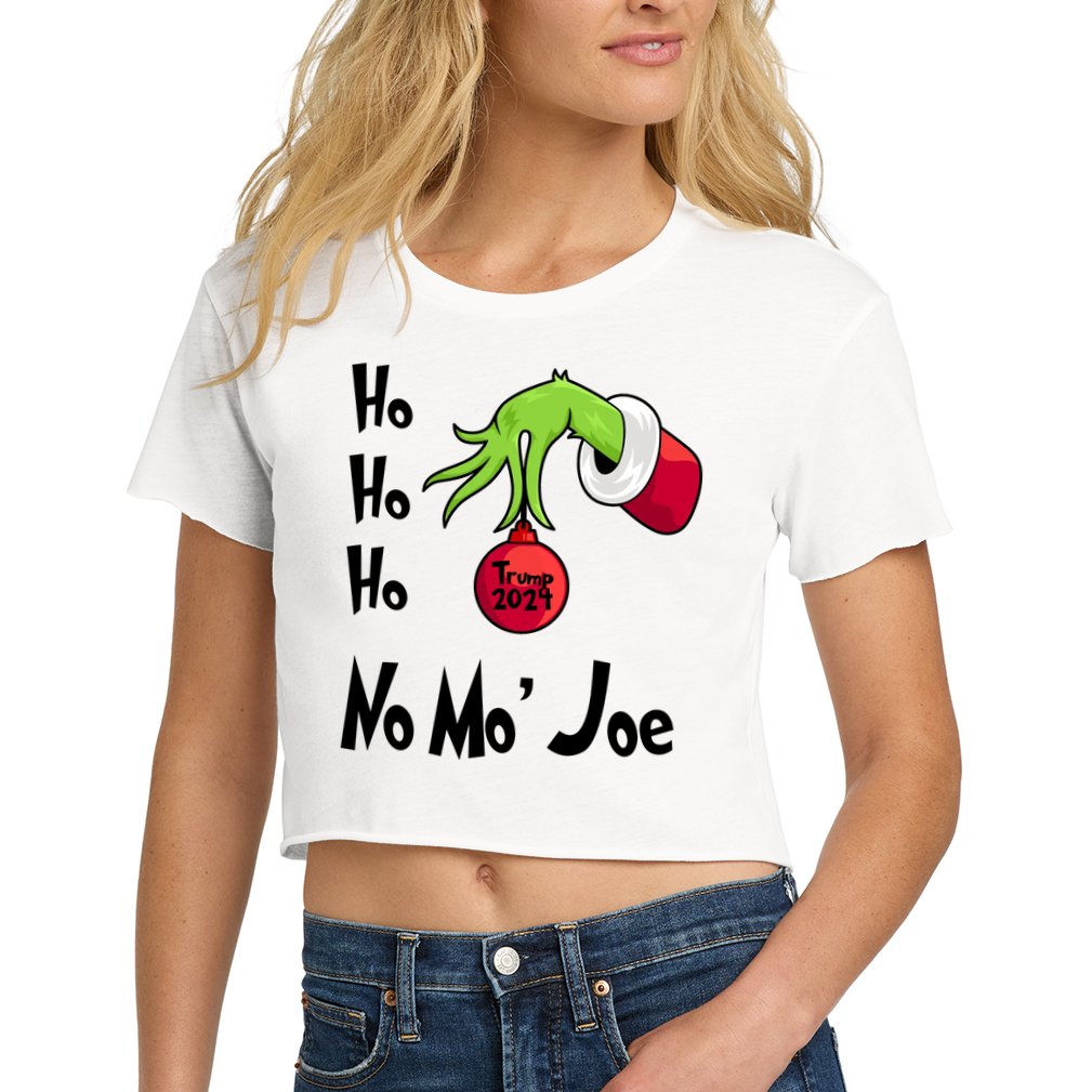 Ho Ho Ho No More Joe Trump 2024 Funny Christmas Women's Crop Top Tee