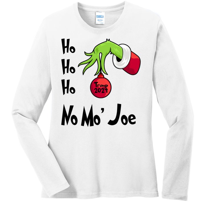 Ho Ho Ho No More Joe Trump 2024 Funny Christmas Ladies Long Sleeve Shirt