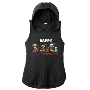 Happy Hallothanksmas Halloween Merry Christmas Dinosaurs Great Gift Ladies PosiCharge Tri-Blend Wicking Draft Hoodie Tank