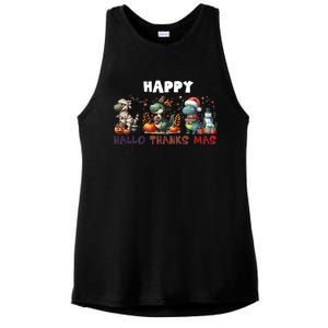 Happy Hallothanksmas Halloween Merry Christmas Dinosaurs Great Gift Ladies PosiCharge Tri-Blend Wicking Tank