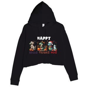 Happy Hallothanksmas Halloween Merry Christmas Dinosaurs Great Gift Crop Fleece Hoodie