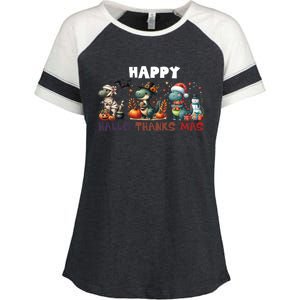 Happy Hallothanksmas Halloween Merry Christmas Dinosaurs Great Gift Enza Ladies Jersey Colorblock Tee