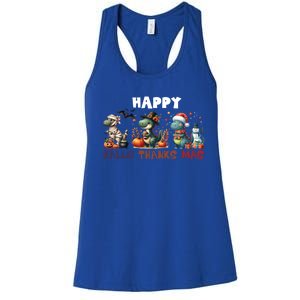 Happy Hallothanksmas Halloween Merry Christmas Dinosaurs Great Gift Women's Racerback Tank