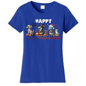 Happy Hallothanksmas Halloween Merry Christmas Dinosaurs Great Gift Women's T-Shirt