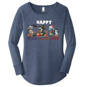 Happy Hallothanksmas Halloween Merry Christmas Dinosaurs Great Gift Women's Perfect Tri Tunic Long Sleeve Shirt