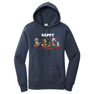 Happy Hallothanksmas Halloween Merry Christmas Dinosaurs Great Gift Women's Pullover Hoodie