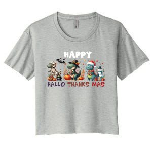 Happy Hallothanksmas Halloween Merry Christmas Dinosaurs Great Gift Women's Crop Top Tee