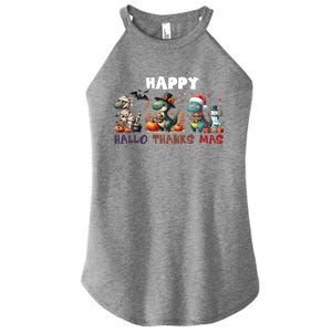 Happy Hallothanksmas Halloween Merry Christmas Dinosaurs Great Gift Women's Perfect Tri Rocker Tank