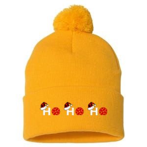 Ho Ho Ho Pickleball And Red Plaid Santa Hats Pom Pom 12in Knit Beanie