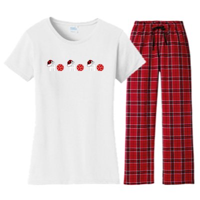 Ho Ho Ho Pickleball And Red Plaid Santa Hats Women's Flannel Pajama Set