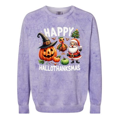 Happy Hallothanksmas Halloween Merry Christmas Thanksgiving Colorblast Crewneck Sweatshirt