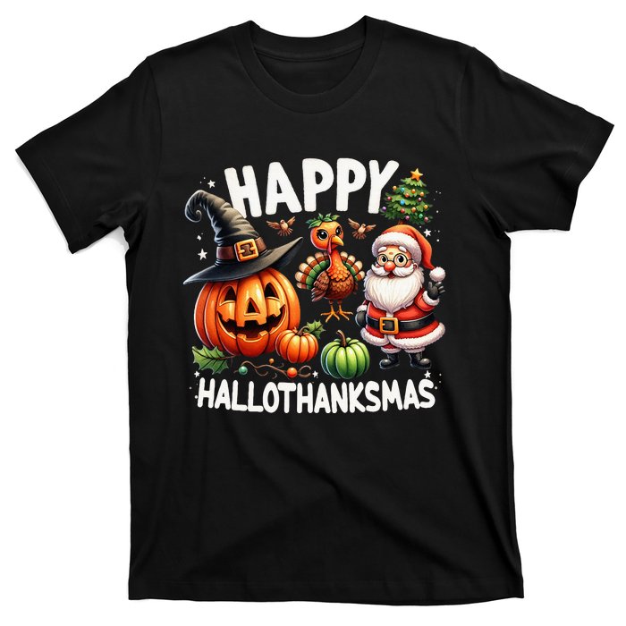 Happy Hallothanksmas Halloween Merry Christmas Thanksgiving T-Shirt