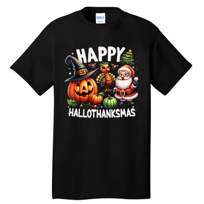 Happy Hallothanksmas Halloween Merry Christmas Thanksgiving Tall T-Shirt