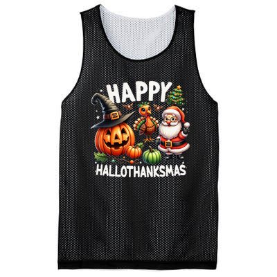 Happy Hallothanksmas Halloween Merry Christmas Thanksgiving Mesh Reversible Basketball Jersey Tank