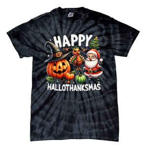 Happy Hallothanksmas Halloween Merry Christmas Thanksgiving Tie-Dye T-Shirt