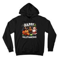 Happy Hallothanksmas Halloween Merry Christmas Thanksgiving Tall Hoodie