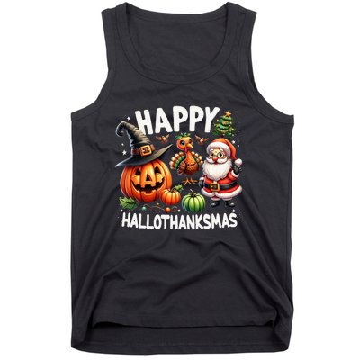 Happy Hallothanksmas Halloween Merry Christmas Thanksgiving Tank Top