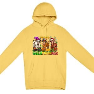 Happy Hallothanksmas Halloween Thanksgiving Christmas Cow Gift Premium Pullover Hoodie