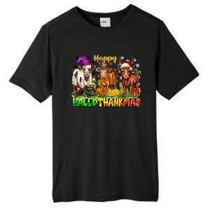 Happy Hallothanksmas Halloween Thanksgiving Christmas Cow Gift Tall Fusion ChromaSoft Performance T-Shirt