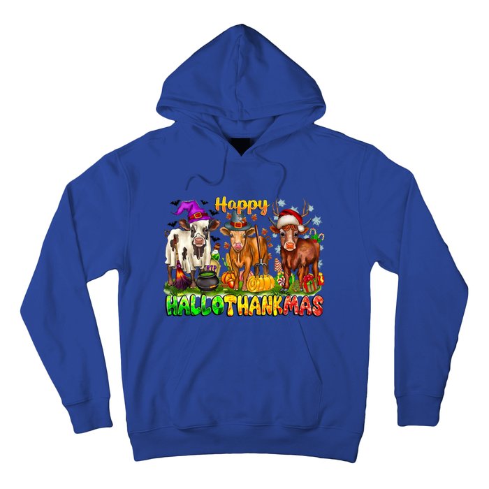 Happy Hallothanksmas Halloween Thanksgiving Christmas Cow Gift Hoodie