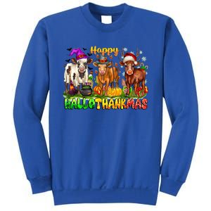 Happy Hallothanksmas Halloween Thanksgiving Christmas Cow Gift Sweatshirt