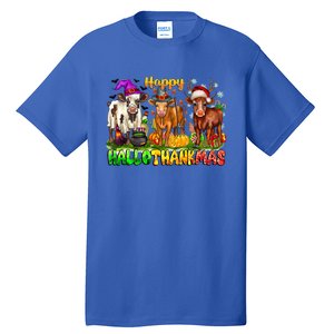 Happy Hallothanksmas Halloween Thanksgiving Christmas Cow Gift Tall T-Shirt