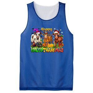 Happy Hallothanksmas Halloween Thanksgiving Christmas Cow Gift Mesh Reversible Basketball Jersey Tank