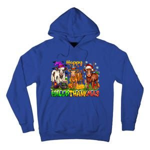 Happy Hallothanksmas Halloween Thanksgiving Christmas Cow Gift Tall Hoodie