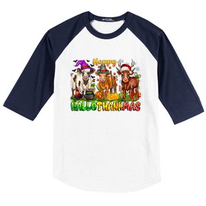 Happy Hallothanksmas Halloween Thanksgiving Christmas Cow Gift Baseball Sleeve Shirt