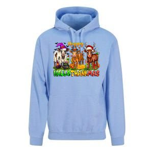 Happy Hallothanksmas Halloween Thanksgiving Christmas Cow Gift Unisex Surf Hoodie