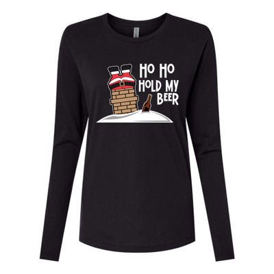 Ho Ho Hold My Beer Christmas Funny Gift Womens Cotton Relaxed Long Sleeve T-Shirt