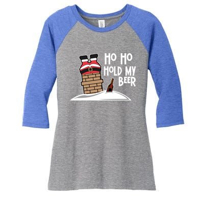 Ho Ho Hold My Beer Christmas Funny Gift Women's Tri-Blend 3/4-Sleeve Raglan Shirt