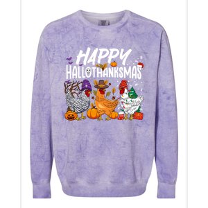 Happy Hallothanksmas Halloween Thanksgiving Xmas Chicken Cute Gift Colorblast Crewneck Sweatshirt