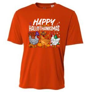 Happy Hallothanksmas Halloween Thanksgiving Xmas Chicken Cute Gift Cooling Performance Crew T-Shirt