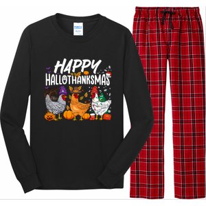 Happy Hallothanksmas Halloween Thanksgiving Xmas Chicken Cute Gift Long Sleeve Pajama Set