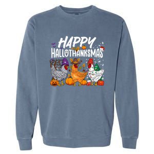 Happy Hallothanksmas Halloween Thanksgiving Xmas Chicken Cute Gift Garment-Dyed Sweatshirt